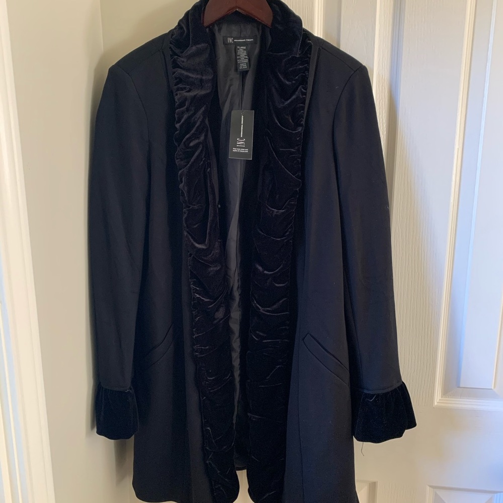 INC Velvet Ruffle Longline Blazer